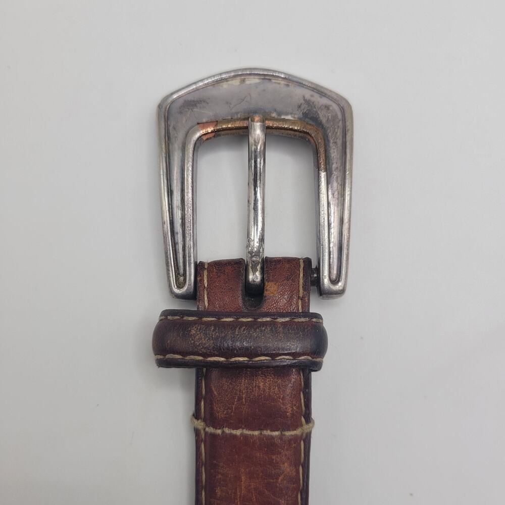 Fossil Belt 38 Brown Italian Leather Western Concho Silver Buckle Cowboy Rodeo - Picture 4 of 8